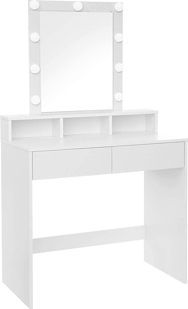 prototype dek Patriottisch ZAZA Home Kaptafel, kaptafel met spiegel en gloeilampen, cosmetische tafel  met 2 lades en 3 open vakken, kaptafel, voor make-up, modern, wit RDT114W01  – ZaZa Home & Office