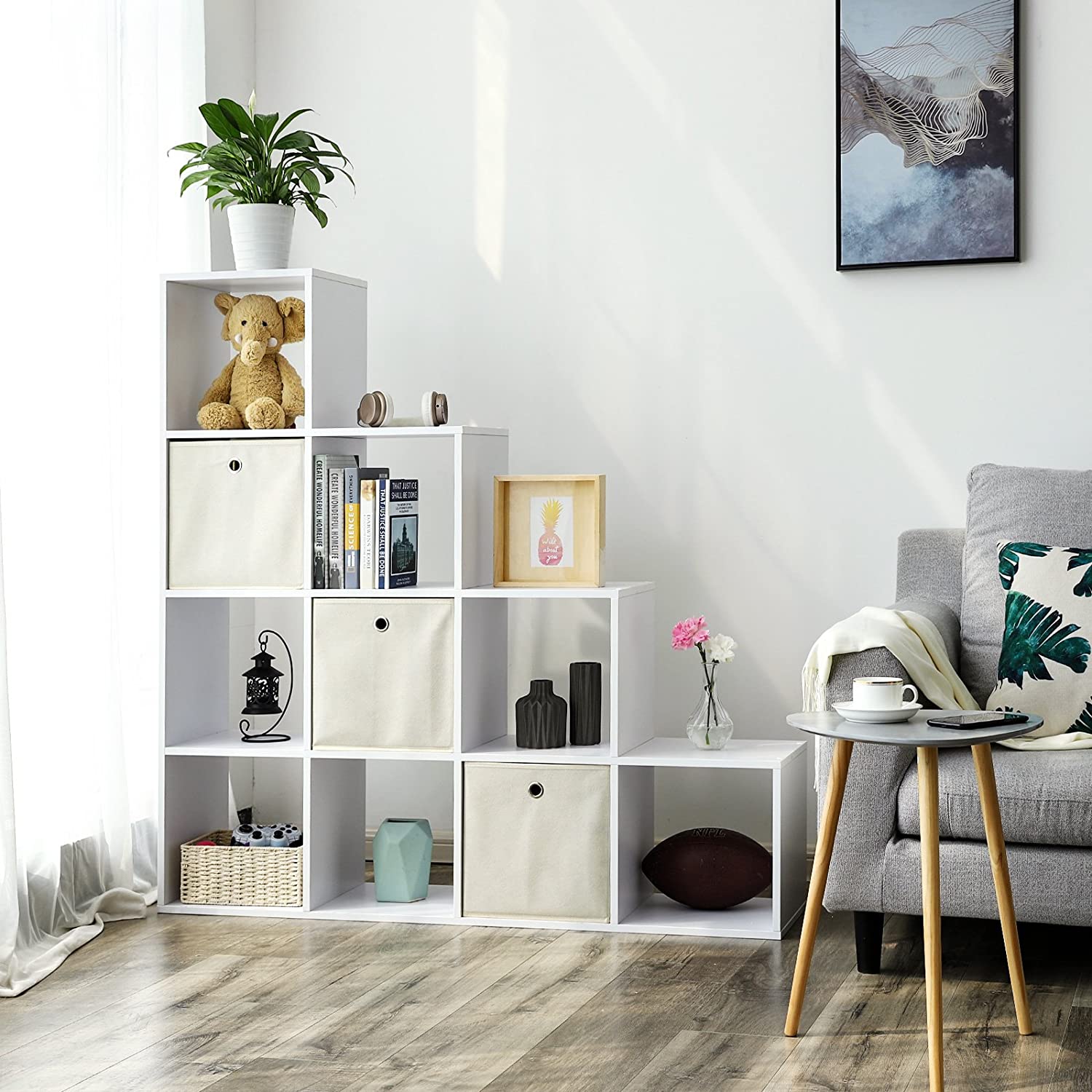 ZAZA Home Boekenkast trap vorm 10 open kubusvakken ruimteverdeler wit Home & Office